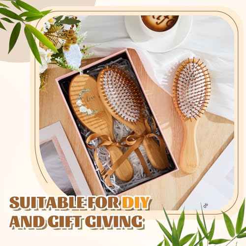 Weysat 12 Pcs Christmas Bamboo Hair Brushes Bulk Thanksgiving Gift Natural Wooden Paddle Brush Lightweight Massage Scalp Combs Detangling Hairbrush for Women, All Hair Types, Anti Static (White)