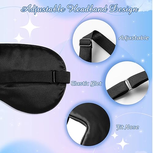 4 Silk Sleep Mask Smooth Soft Eye Mask Eye Mask with Adjustable Shoulder Strap Eye Mask Sleep Shading Travel Relaxation (Black)