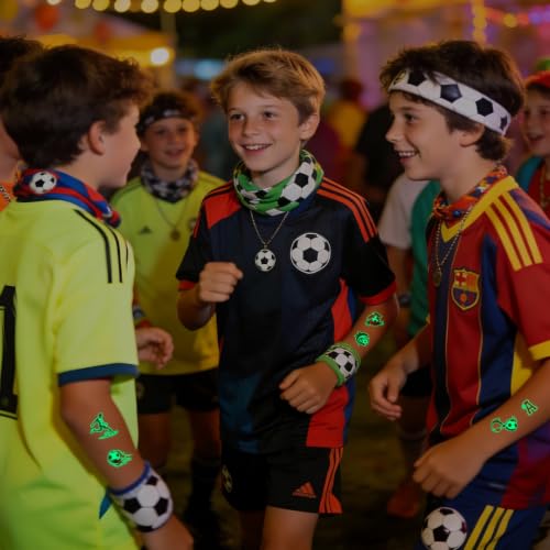 Glow-in-the-Dark Soccer Temporary Tattoos, 10 Sheets Waterproof