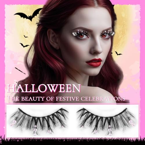 Veleasha Christmas Lashes Wispy Lashes with Pearl & White Stripes 20mm Cosplay False Eyelashes 3D Fake Lashes Kit with Lash Glue and Tweezers Handmade False Lashes for Masquerade Party (Snow White)