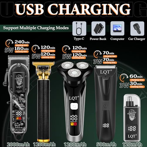Hair Clippers for Men, 5-in-1 Professional Cordless Transparent Plastic Clipper Set Beard Trimmer Body Trimmers Electric Razor Nose and Ear Hair Trimmer with Bag, Men's Birthday Easter Gifts