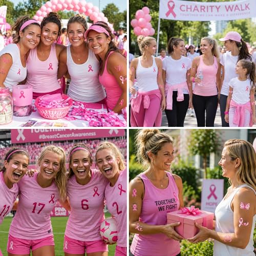 Glitter Breast Cancer Ribbon Temporary Tattoos, 12 Sheets