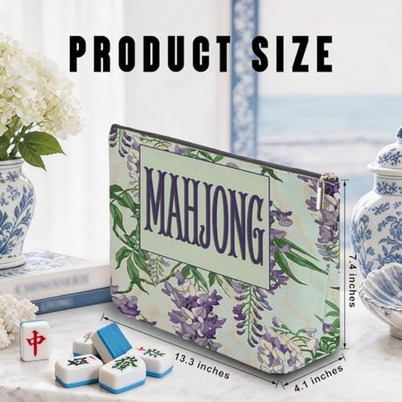 American Mahjong Tile Bag - Wisteria Canvas Pouch with Zipper