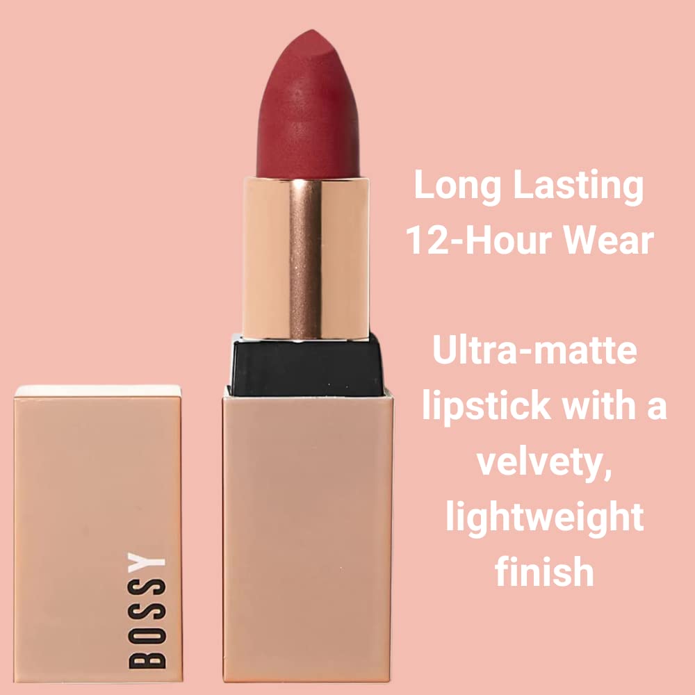 Bossy Cosmetics Vegan Lipstick Matte, Long Lasting, Hydrating Lip Stick with Vitamin E and Watermelon Seed Oil, Paraben and Cruelty Free (Confident - Plum Color)