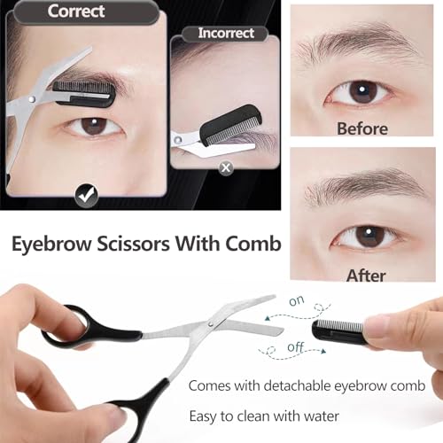 KAJUDA Eyebrow Scissors with Comb - 3PC Stainless Steel Grooming Set
