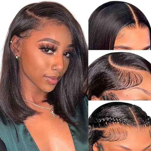 Holiden 200% Density 14 Inch Short Bob Wig Human Hair 13x4 HD Lace Front Wigs (13x4 Black Bob Wig, 14 Inch)