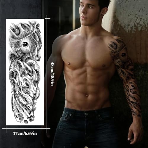 VERKSTAD 12 Sheets Large Full Arm Temporary Tattoos for Adults, Waterproof Realistic Flower Myth Angel Skull Fake Tattoos, Eagle Dragon Horse Tattoo Kits Hand Body Art for Parties Festivals Cosplay