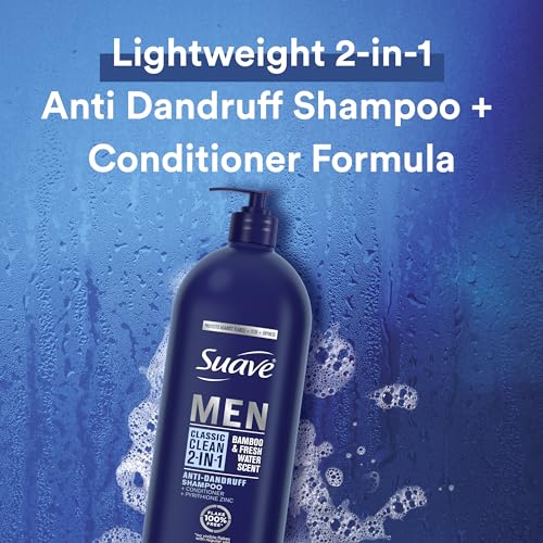 Suave Men 2 in 1 Anti Dandruff Shampoo and Conditioner, Classic Clean with Bamboo scent, 40 oz Pack of 3