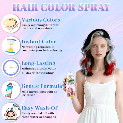 Washable Temporary Hair Color Spray for Kids & Adults - Non-Toxic & Quick-Drying