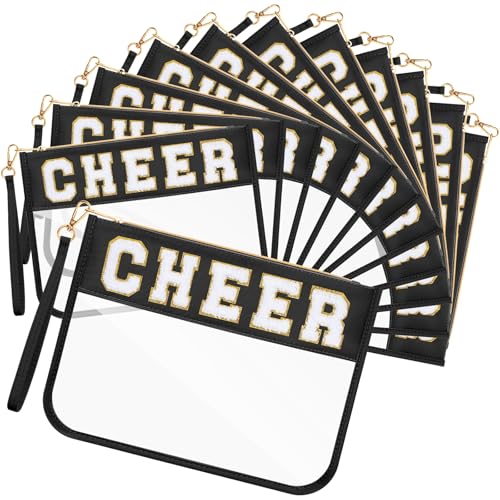 12 Pcs Cheer Bags - Clear Chenille Letter Makeup & Snack Pouches