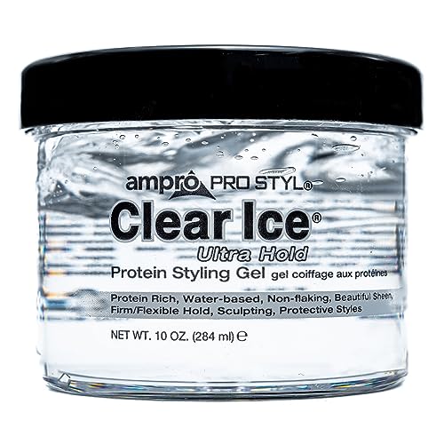 AmPro Pro Styl Clear Ice Styling Gel - Protects and Strengthens Your Strands - Non-Flaking, Alcohol Free, Vegan Formula - Flexible, Touchable Hold for All Hair Types - 10 oz