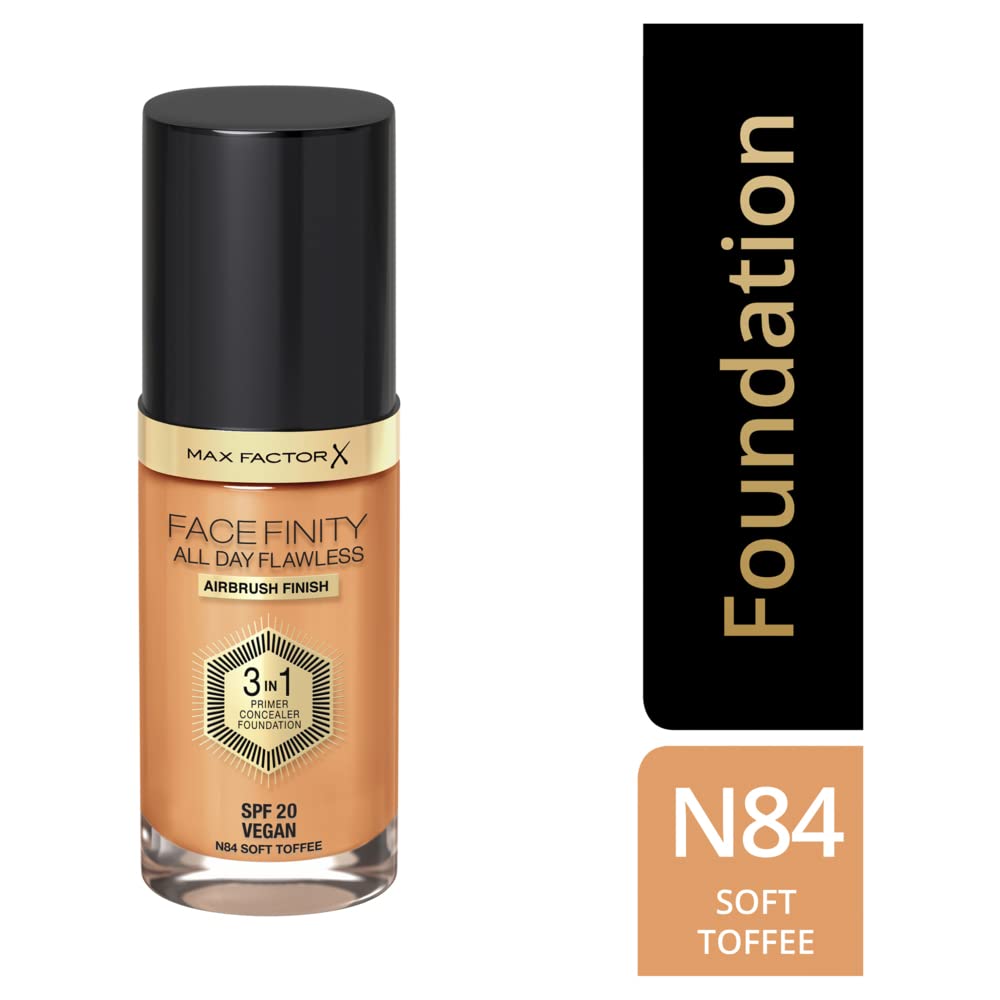 Max Factor Facefinity 3-in-1 All Day Flawless Liquid Foundation, SPF 20-84 Soft Toffee, 30 ml