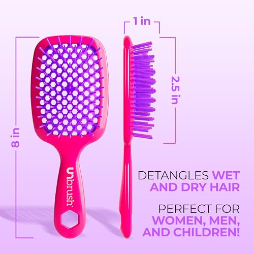 FHI Heat UNbrush Detangling Brush for Pain-Free Brushing on All Wet or Dry Hair Types — Durable DuoFlex Anti-Static Bristles, Lightweight Handle, Vented Hair Brush, Pink Burst