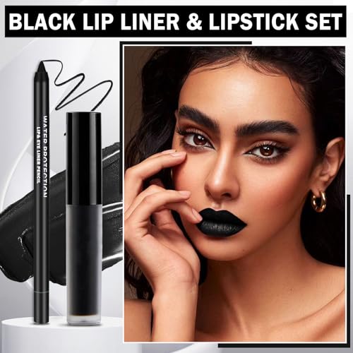 Black Liquid Lipstick & Liner Kit - Matte, Long-Lasting