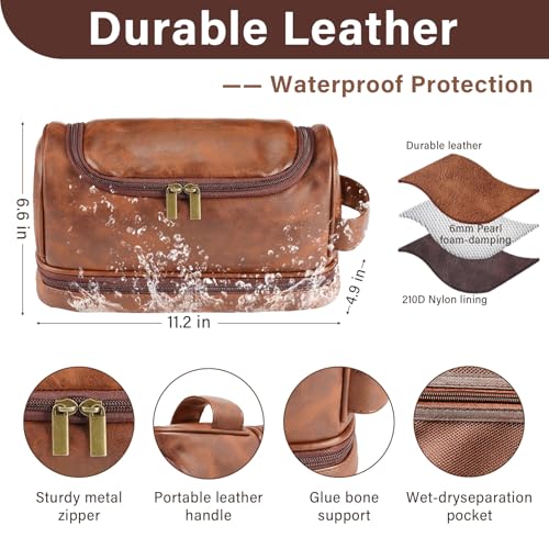 Personalized Toiletry Bag for Men, Gifts for Men, Custom Leather Mens Toiletries Travel Kit, Customize Shaving Bags, Men's Gift Ideas for Christmas, Anniversary, Birthday, Dad, Grandpa, Lover(P)