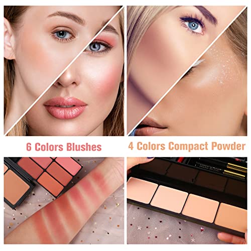 Professional Makeup Kit for Women Full Kit with Mirror 58 Colors All in One Make up Gift Set for Girls Included Eyeshadow,Compact Powder,Blusher,Lipstick,Eyebrow Pencil,Gitter Gel,Eyeliner,Mascara (N)