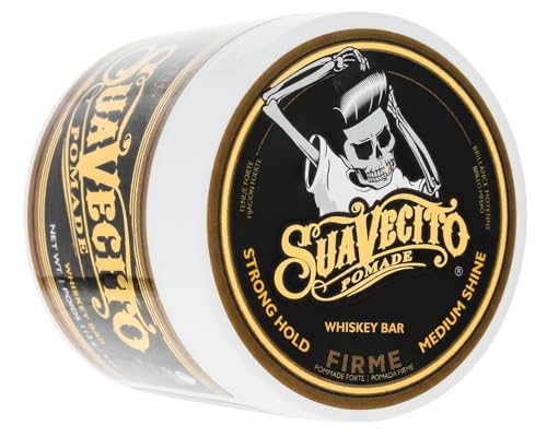 Suavecito Pomade Firme (Strong) Hold Whiskey Bar Scent 4 oz - Pomade For Men - Medium Shine Water Based Wax Like Flake Free Hair Gel - Easy To Wash Out - All Day Hold For All Hair Styles