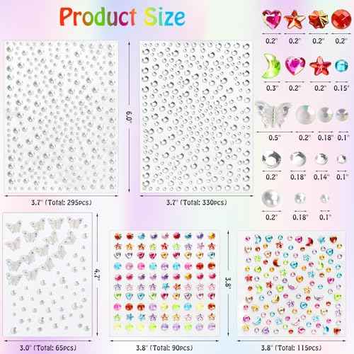 895 PCS Gem Stickers Rhinestones Pearls for Crafts, Festival Jewels Rave Accessories for Women, Glitter Small Stickers for Face Eye Hair Nail Body Makeup WUINOID