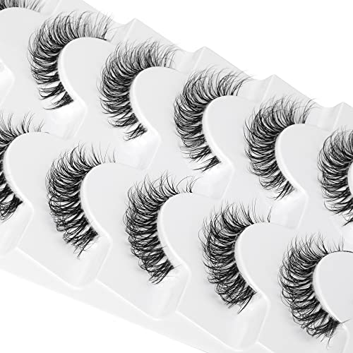 JIMIRE Demi-Wispy 13MM Faux Mink Eyelashes Clear Band 7 Pairs