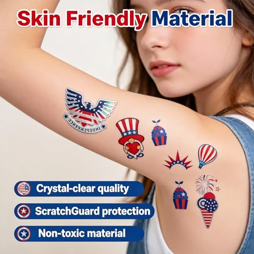 4th of July Temporary Tattoos, 12-Sheet Patriotic Set