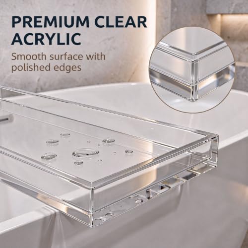 CXNGD Bathtub Tray Table, Clear Acrylic 32.3 x 7.9 x 1.2in, Anti-Slip Bath Caddy for 2