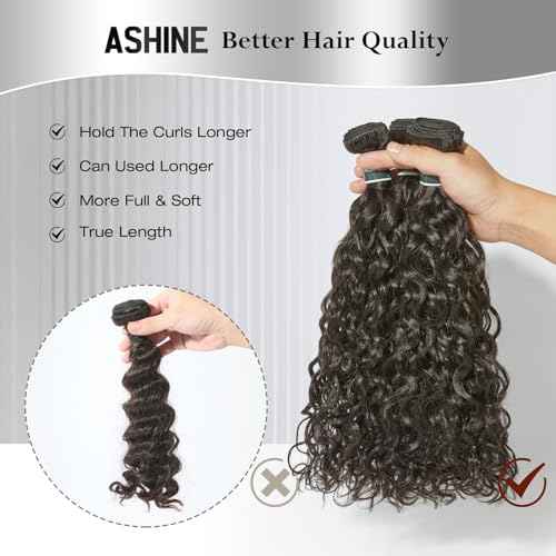 ASHINE Human Hair Bundle Deep Curly Water Wave, Unprocessed Cambodian Raw Hair 18 Inch, Flip Over Quick Weave Wet and Wave Bundles for Women Natural Black