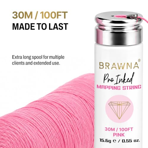 BRAWNA Pink Mapping String for Eyebrow Measuring 2-Count (Pink, Pack of 2) - Pre-Inked Brow Mapping Tool