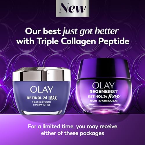 Olay Retinol Night Cream for Women,MAX,Anti-Aging Face Mousturizer,Fragrance-Free,Non Greasy - Anti-Wrinkle,Smooth Fine Lines,Hydrating Skin Care - Triple Collagen Cream,Niacinamide,1.7oz,(Pack of 2)