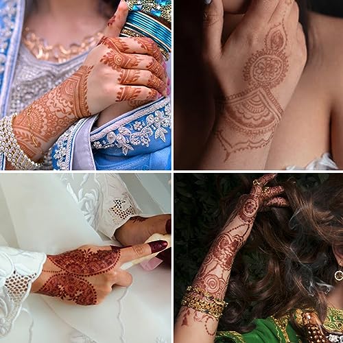 8 Sheets Temporary Tattoo Stickers Brown Exquisite Totem Indian Lace Mandala Flower Pattern for Beach Festivals Wedding Party Decorations