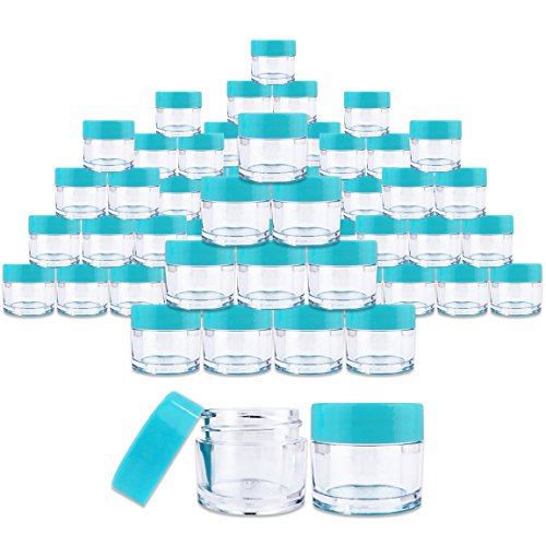 Beauticom¢ç 7 Gram / 7 ML (Quantity: 60 Pieces) Thick Wall Round Leak Proof Clear Acrylic Jars with Teal Lids for Beauty, Cream, Cosmetics, Salves, Scrubs
