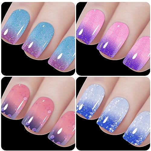 Vishine Gel Nail Polish Set -Color Changing Gel Nail Polish Set Sapphire Blue Purple Pink Laverder Color Changing Gel Polish Soak Off UV LED Thermal Temperature Art C040