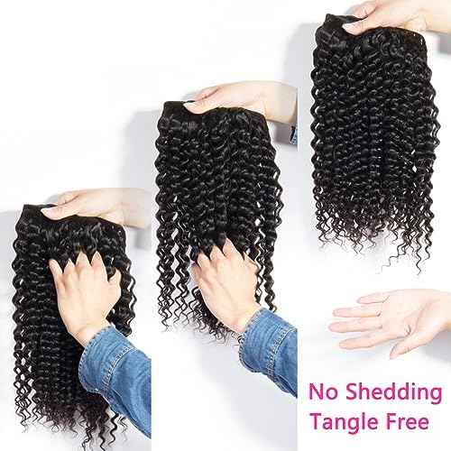 Deep Wave Human Hair Bundles 12A Grade Brazilian Hair Deep Wave 3 Bundles Double Weft Weave Natural Color Curly Bundles 12 14 16 Inch 100% Virgin Remy Hair For Black Women