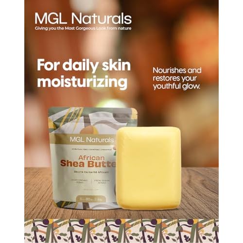 MGL Naturals Raw African Shea Butter Ivory 5 lb, 100% Pure and Unrefined. Nourish and moisturize skin and hair. Use alone or DIY recipes. From Ghana (5 lb)