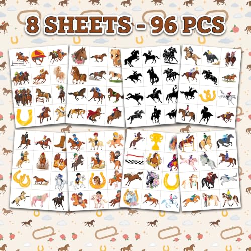 96 PCS Horse Racing Temporary Tattoos for Kids