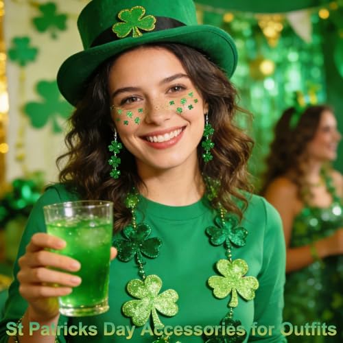 St Patrick's Day Accessories Set - Shamrock Earrings & Glitter Tattoos