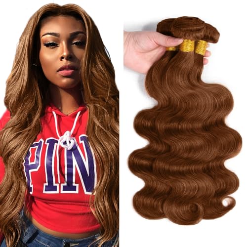 #30 Light Brown Body Wave Human Hair Bundles - 3 Pack, 24-28 Inch