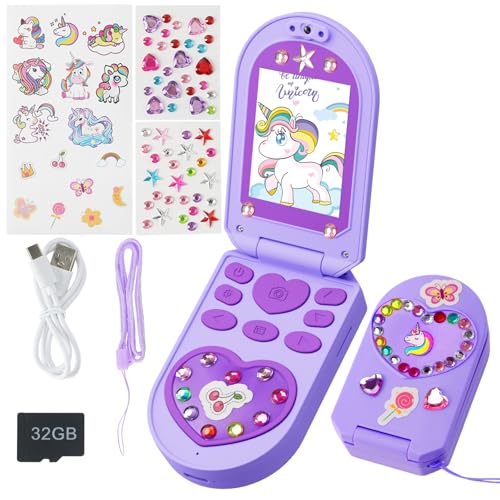 YUNIBRIX Kids Flip Phone Toy with HD Cameras & Music Player - Purple