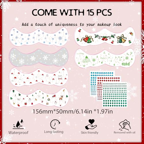 Christmas Face Temporary Tattoos with Gems & Glitter Set
