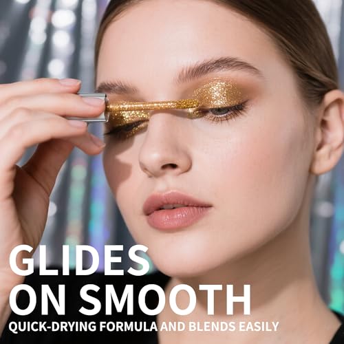 QIC Liquid Glitter Eyeshadow, Metallic & Shimmer Finish, Long Lasting, Non-Creasing, Smudge-proof, Lightweight Formula Liquid Eyeshadow for All Skin Tones, Buildable Color (06 Champagne Gold)