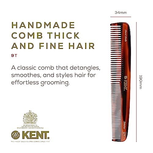 Kent 9T Tortoiseshell Comb - Handmade Fine & Wide Tooth