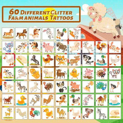 Winthrop 120 Pc Glitter Farm Animals Temporary Tattoos Kids