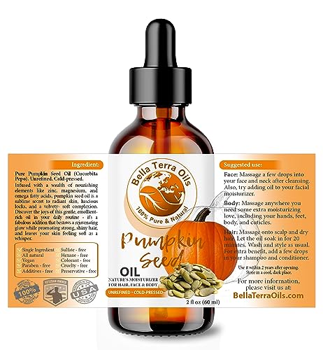 Bella Terra Oils - Organic Pumpkin Seed Oil 2oz - Pure Organic Pumpkin Essence, Boasting Linoleic Acid & Vitamin A, For Skin That Tells a Tale of Elegance