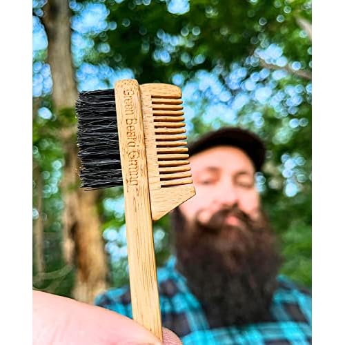 2-in-1 Sapling Split-leaf Mustache Brush & Comb (2-Pack) from Green Beard Grmng - Boar Bristle & Bamboo
