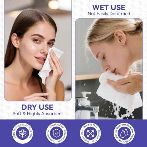 Disposable Face Towels, 10"¡¿12" XL Face Towelette Disposable, Soft Makeup Remover Dry Wipes, Thick Facial Tissue for Women Cleansing, Skin Care, 50 Count (1 Pack)