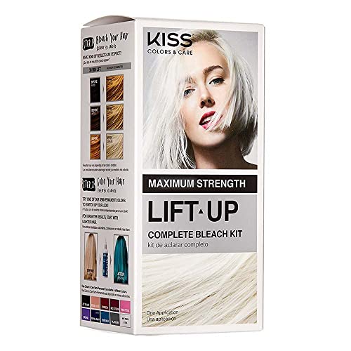 KISS Lift Up Complete Hair Bleach & Icy Silver Toner Kit, Gentle Conditioning Formula that Reduces Brassiness, Complete 6-Pc DIY Bleach Kit, ICE