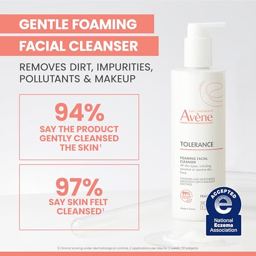 Av?ne Tolerance Daily Foaming Facial Cleanser, For All Skin Types Including Sensitive, Reactive Skin, Glycerin & Niacinamide Daily Use Face Wash, Fragrance-Free, Dermatologist Tested, Non-Comedogenic