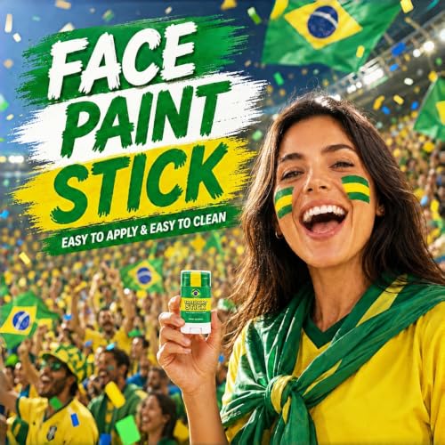Brazil Face Paint Stick - 3-in-1 Flag Colors, Sweatproof