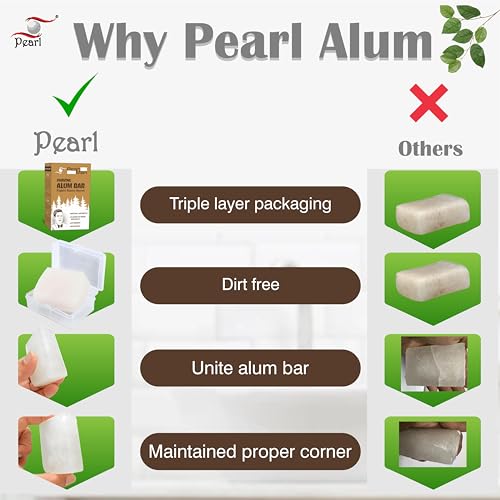Pearl Shaving Alum Bar (Fitkari) - 100g | 100% Pure Natural Alum Stone | Gentle & Effective Aftershave| Ideal for Razor Burn Relief | Chemical-Free Shaving Aid, white