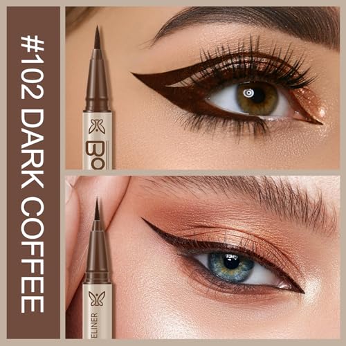 Boobeen 2pcs Liquid Eyeliner£¬Dual-Ended Eye Liner with Thick Tip and Precise Brush Tip£¬Waterproof Black Liquid Liner Pen£¬Matte Finish£¬All Day Wear£¬Smudge-proof,Brown
