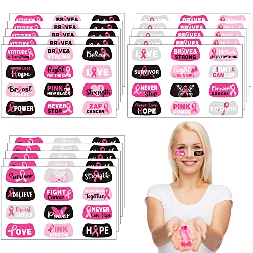 Breast Cancer Awareness Temporary Tattoos, 180 Pieces Pink Ribbon